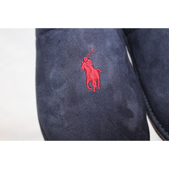 NIB POLO RALPH LAUREN MEN'S SLIP ON LOGO SCUFF HORSE SLIPPERS NAVY BLUE SZ 9 - Picture 5 of 5